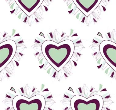 Seamless floral pattern - ultra violet colored flowers and hearts Stock Illustration