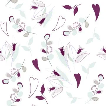 Seamless floral pattern - ultra violet colored flowers and hearts Illustrazione stock