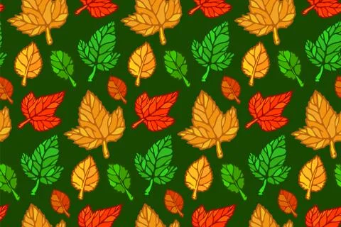 Seamless floral pattern with various autumn leaves Stock Illustration