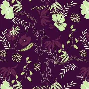 Seamless floral pattern. Vector background with flowers and leaves. Stock Illustration