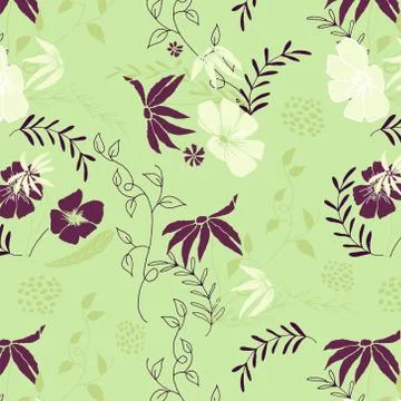 Seamless floral pattern. Vector background with flowers and leaves. Stock Illustration