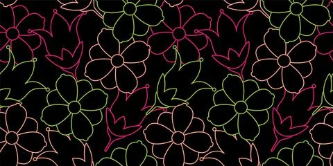 Seamless Floral Pattern in vector with black background Illustrazione stock