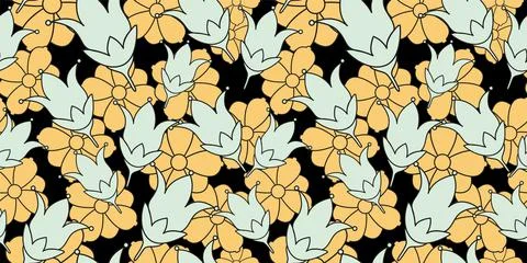 Seamless Floral Pattern in vector with black background Stock Illustration
