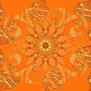 Seamless Floral Pattern in Vector illustration. Flowers on black, orange and yel Stock Illustration