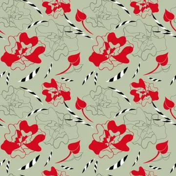 Seamless floral pattern vector illustration. Elegant colorful hand drawn ink Stock Illustration