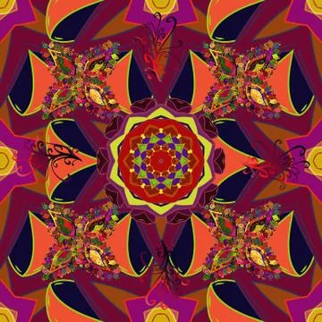 Seamless Floral Pattern in Vector illustration. Flowers on gray, orange and red 库存插图