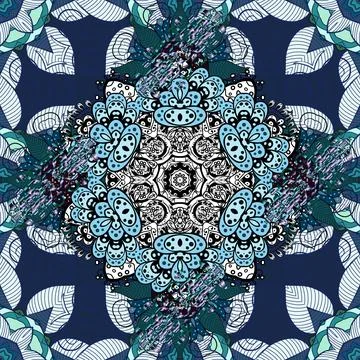 Seamless Floral Pattern in Vector illustration. Flowers on black, blue and neutr 库存插图