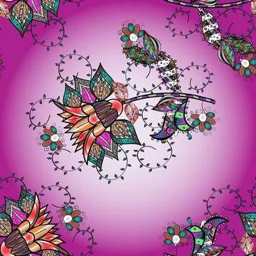 Seamless Floral Pattern in Vector illustration. Flowers on violet, purple and ne Stock Illustration