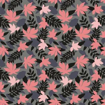 Seamless floral pattern, vector seamless background with summer exotic leaves Stock Illustration