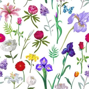 Seamless Floral Pattern in vector on white Stock Illustration