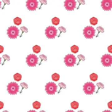 Seamless floral pattern with vibrant pink and red flowers on a white backgr.. Ilustración de archivo