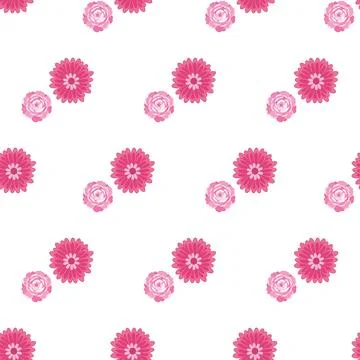 Seamless floral pattern with vibrant pink flowers on white background. Ilustración de archivo