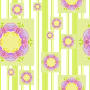Seamless floral pattern violet with green stripes Stock Illustration