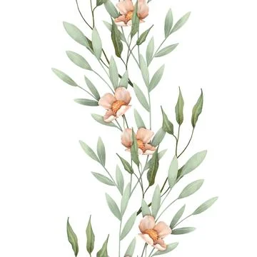 Seamless floral pattern on white background. Decorative border of flowers. Stock Illustration