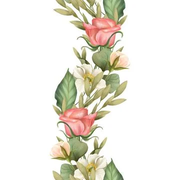 Seamless floral pattern on white background. Decorative border of flowers.... Fotos de archivo