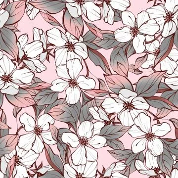 Seamless floral pattern with white flowers Stock Illustration