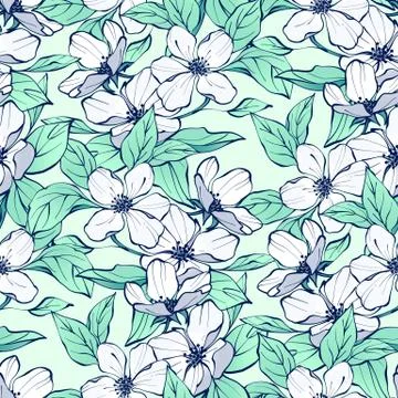 Seamless floral pattern with white flowers Stock Illustration