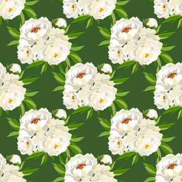Seamless floral pattern with white peonies Stock Illustration