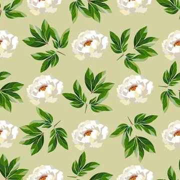 Seamless floral pattern with white peonies Stock Illustration