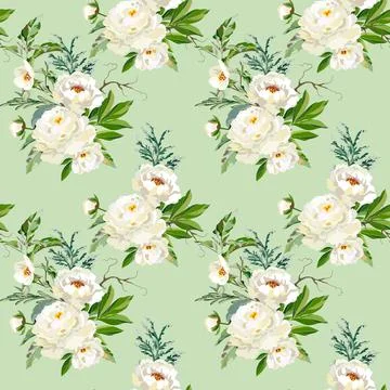 Seamless floral pattern with white peonies Stock Illustration