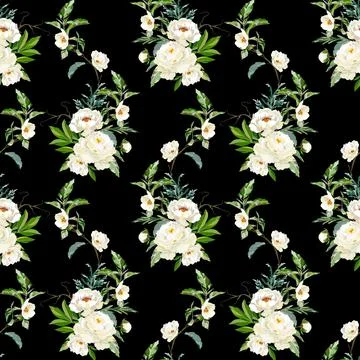 Seamless floral pattern with white peonies Stock Illustration
