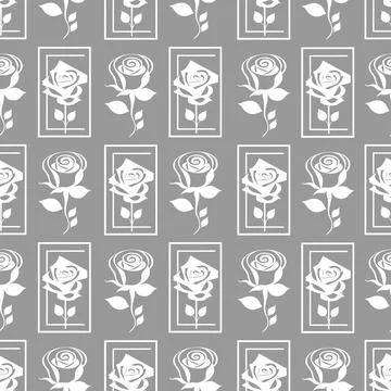 Seamless floral pattern white roses on a gray background, texture, design Stock Illustration