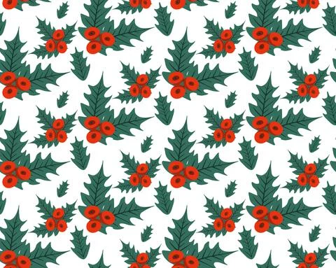 Seamless floral pattern with winter plants. Hand drawn winter holiday design for Stock Illustration