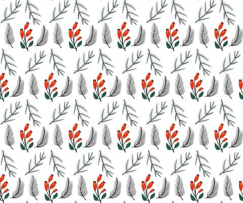 Seamless floral pattern with winter plants. Hand drawn winter holiday design for Illustrazione stock