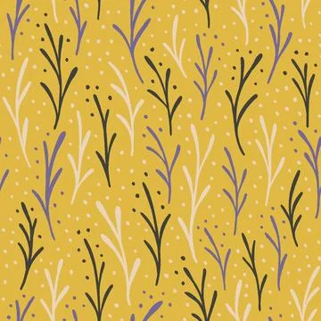 Seamless floral pattern. Yellow background with stylised leaves. Simple Stock Illustration