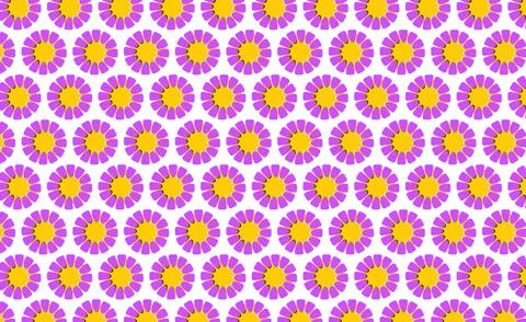 Seamless Floral Pattern With Yellow Daisy Centers and Purple Petals on Whit.. Stock Illustration