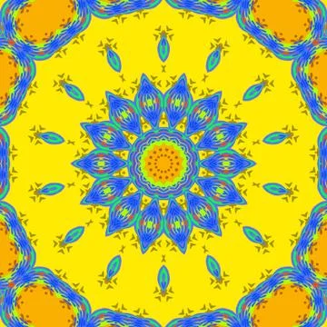 Seamless floral pattern yellow orange blue Stock Illustration