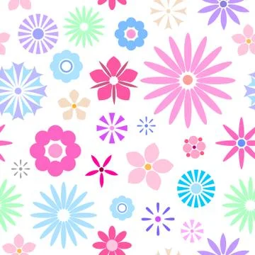 Seamless floral pattern for your spring design. Cute flat flowers isolated on Stock Illustration