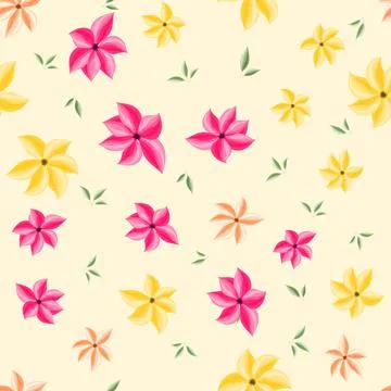 Seamless floral patterned background, green leaves, pink and yellow flowers Stock Illustration