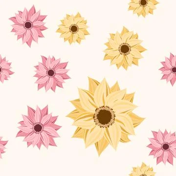 Seamless floral patterned background, large pink and yellow flowers Stock Illustration