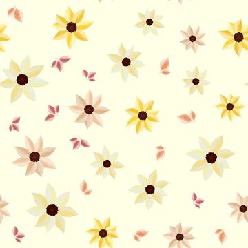 Seamless floral patterned background, sunflowers and fall leaves イラスト素材