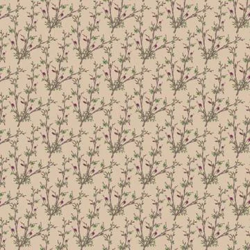 Seamless floral patterns on a beige background.Sprigs with buds, leaves, flowers Stock Illustration