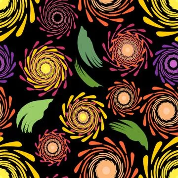 Seamless floral patterns on the dark background Stock Illustration