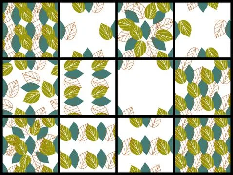 Seamless floral patterns with leaves Stock Illustration