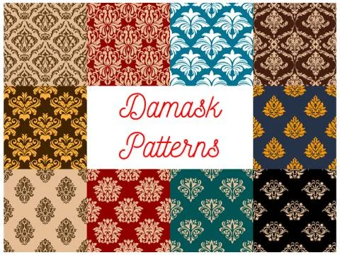 Seamless floral patterns set with damask ornaments Illustrazione stock