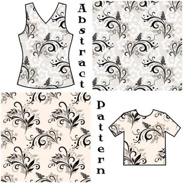 Seamless Floral Patterns, Silhouettes Stock Illustration