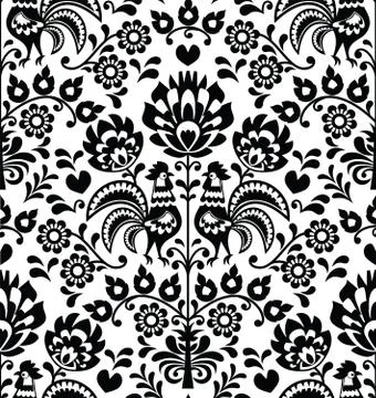Seamless floral Polish folk pattern - Wycinanki, Wzory Lowickie Stock Illustration