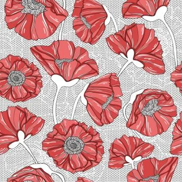 Seamless floral poppy pattern Stock Illustration