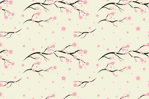 Seamless floral sakura pattern background, Vector cherry blossom and branch,  Illustrazione stock