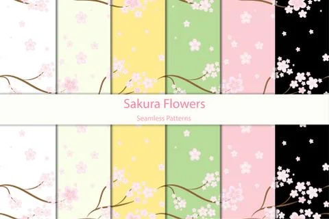 Seamless floral sakura pattern background, Vector cherry blossom and branch,  Stock Illustration