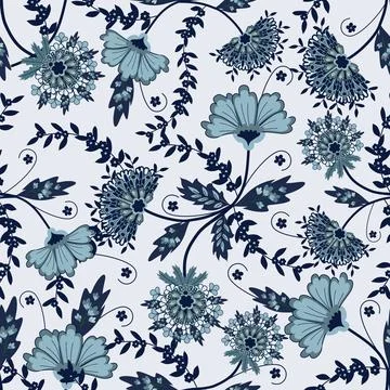 Seamless ,Floral seamless pattern ,Blue navy flowers Vector clipart Stock Illustration