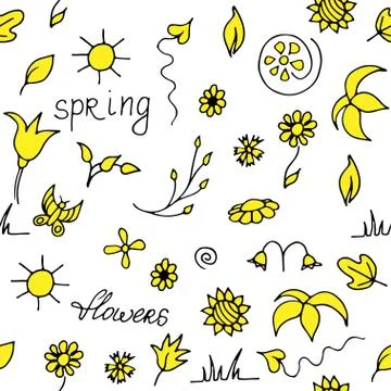 Seamless floral spring doodle pattern Stock Illustration