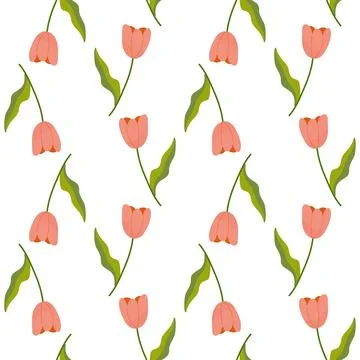 Seamless floral spring tulips pattern.Vector illustration. For your design,.. Stock Illustration