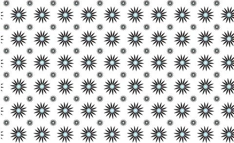 Seamless Floral Starburst Pattern Background With Black Radial Motifs And B.. Stock Illustration