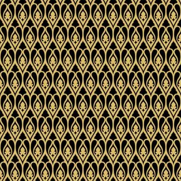 Seamless floral tiling pattern in gold and black Stock Illustration