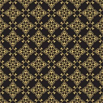 Seamless floral tiling pattern in gold and black Stock Illustration